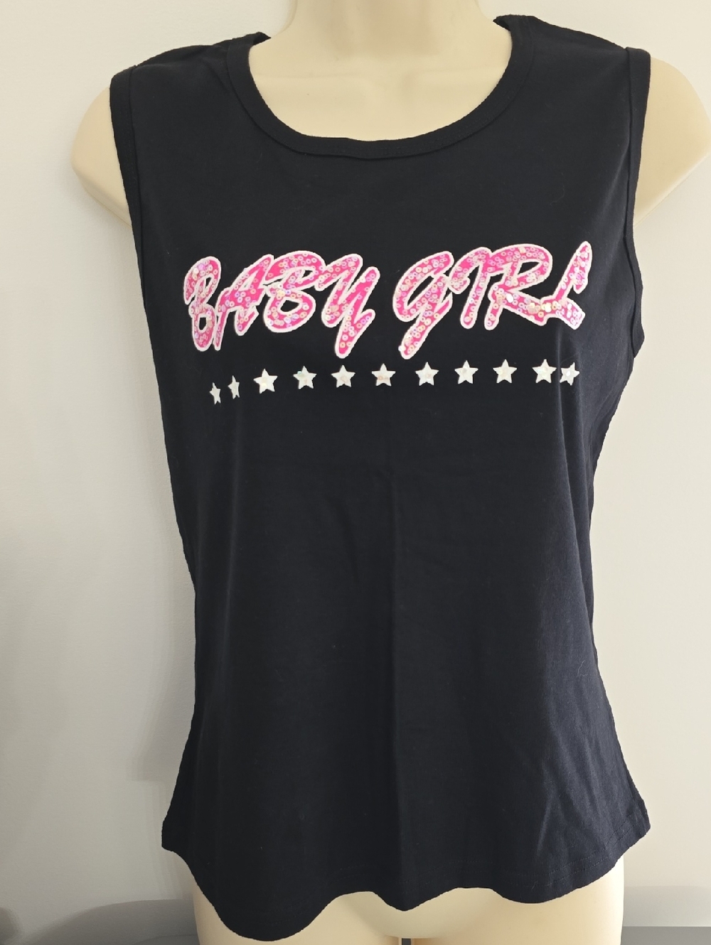 mandee Black Muscle Tee with Pink 'BABY GIRL' Script